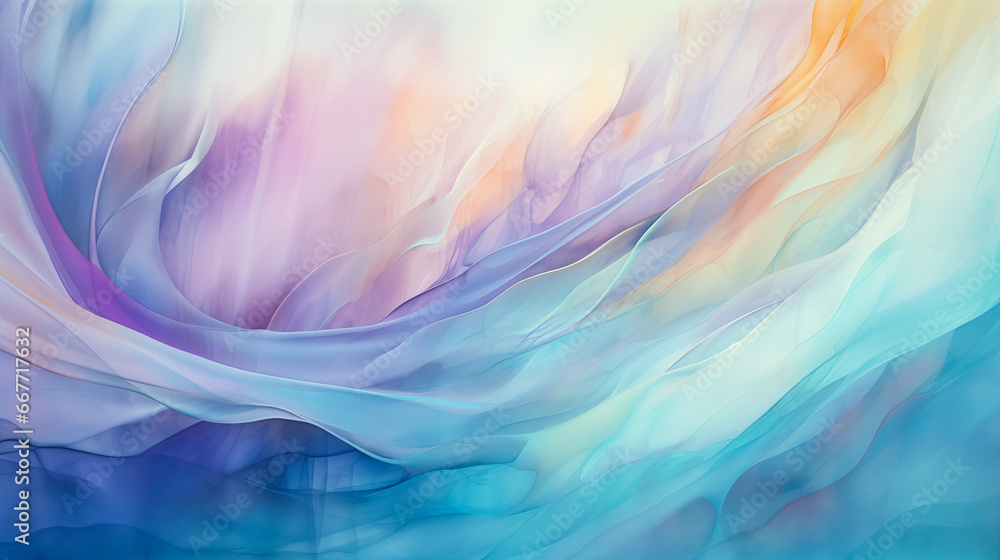 Blue dreamy pastel watercolor flowing waves backdrop., Purple, orange, yellow soft painted wavy folds. Abstract art luxury color wave background. Silk drape waves background for banner copy space Blue dreamy pastel watercolor flowing waves backdrop., Purple, orange, yellow soft painted wavy folds. Abstract art luxury color wave background. Silk drape waves background for banner copy space
