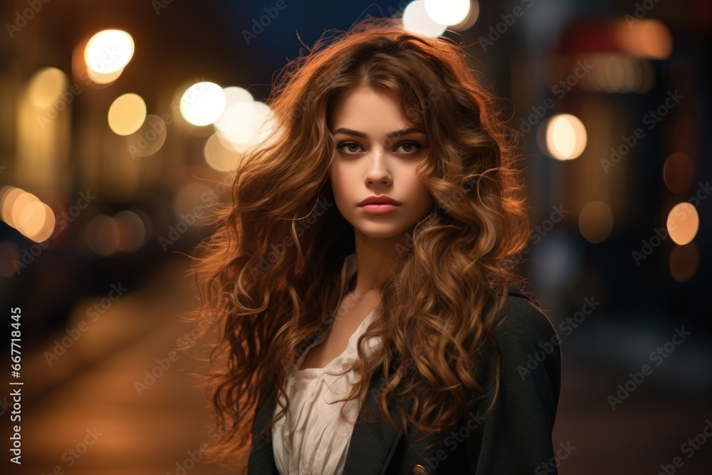Fototapeta premium Woman Standing on Night Street