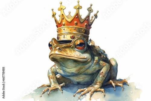Watercolor painting of a crowned frog. Generative AI