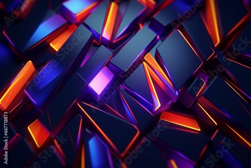Bright, colored geometric shapes on a glowing surface. Futuristic, vibrant 3D pattern. Generative AI