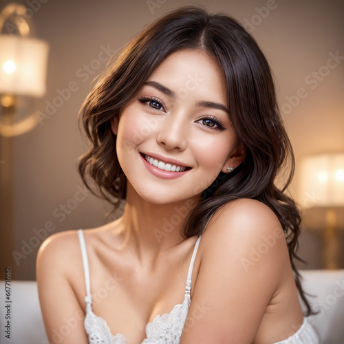 A close-up portrait of the carefree and joyful smile of a woman. Perfect for portrait, happiness, and lifestyle concepts.