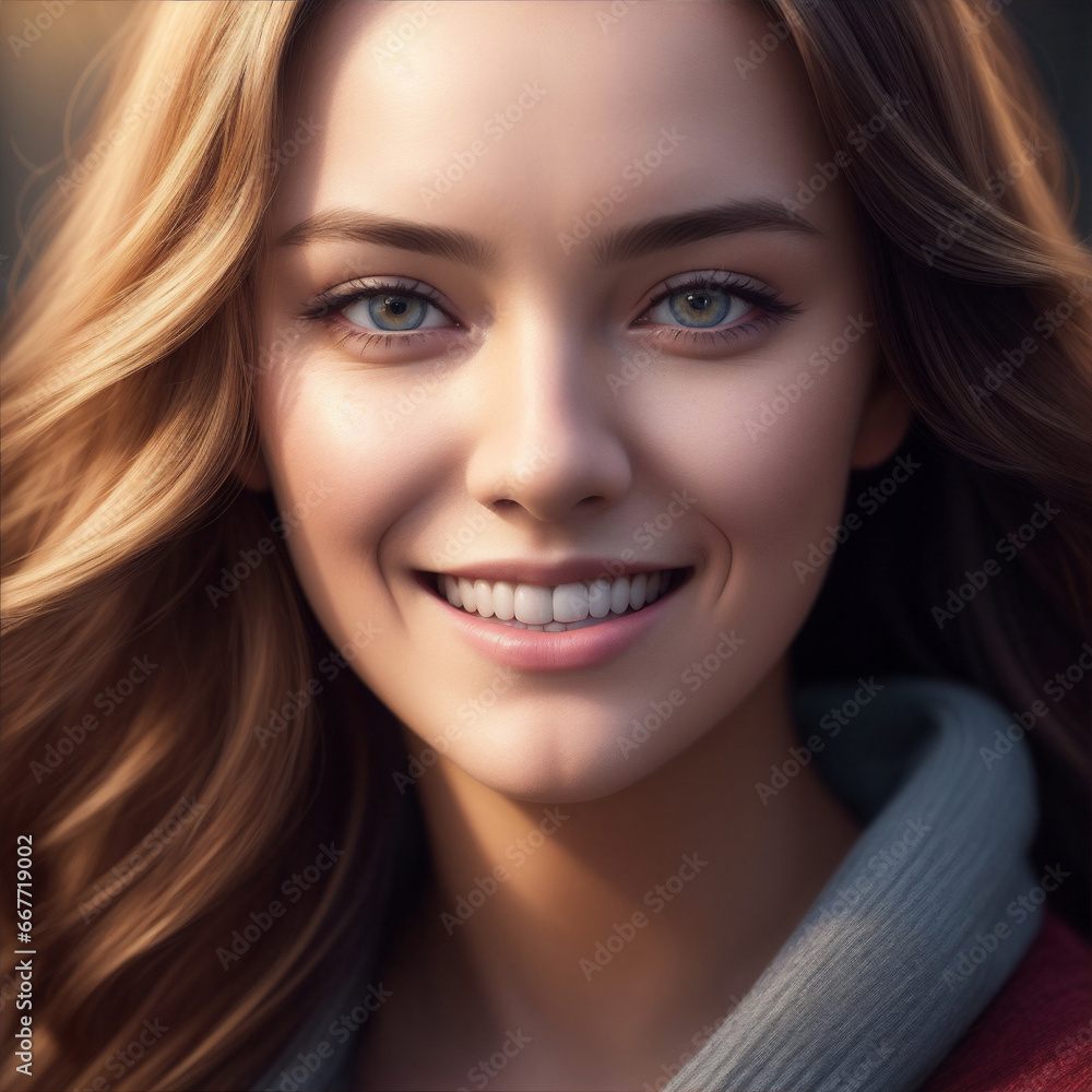 A close-up portrait of the carefree and joyful smile of a woman. Perfect for portrait, happiness, and lifestyle concepts. A close-up portrait of the carefree and joyful smile of a woman. Perfect for portrait, happiness, and lifestyle concepts.
