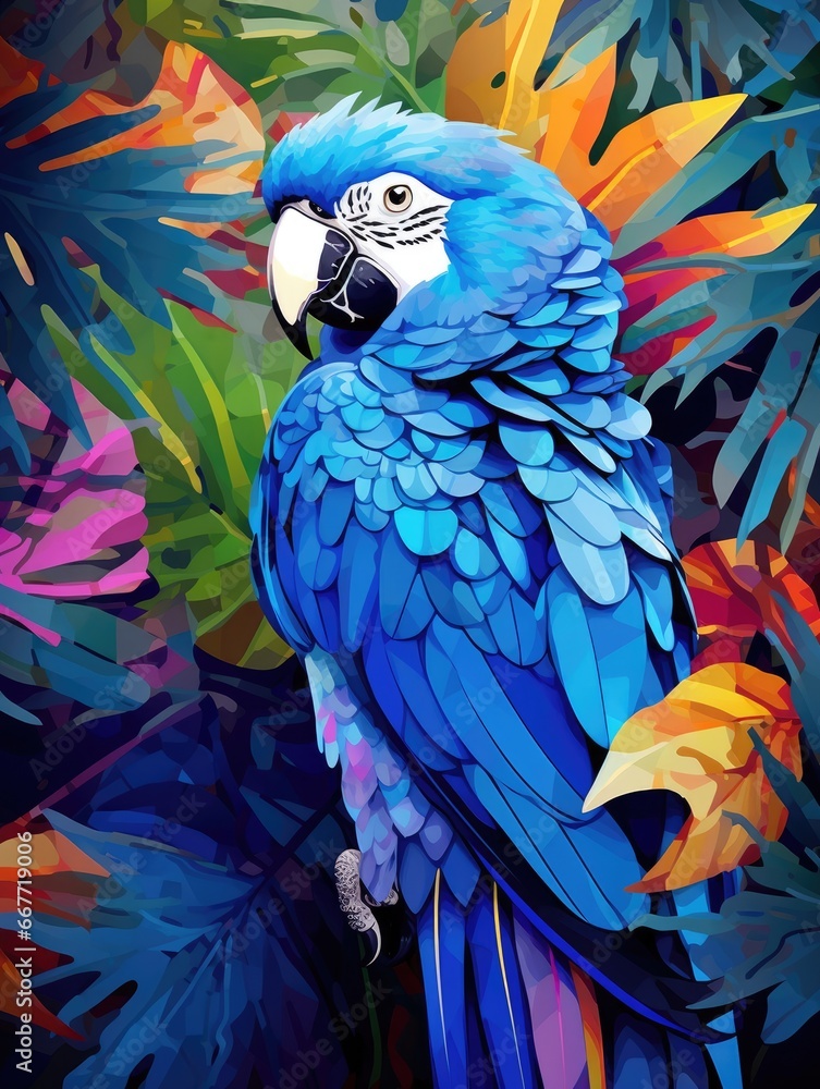 Obraz premium A Majestic Blue Parrot Perched on a Tall Tree Branch