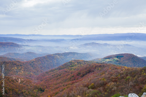 Stunning mountain landscape with wilderness and natural beauty on autumn day.