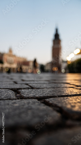 Obraz na płótnie bicycle routes Krakow - old town - bicycle paths - downtown - stone surface with history w salonie