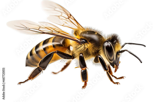 Close-up of a bee isolated on a transparent background. photo