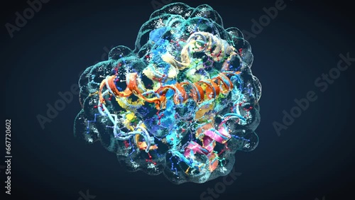 Colorful structure of a chain of amino acids or bio molecules called proteins - 3d illustration