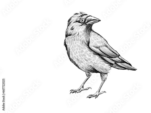 black raven bird in pencil style 