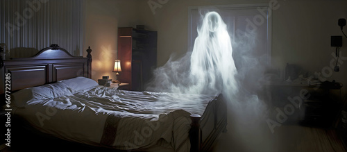 ghost in my bedroom. AI generated. photo