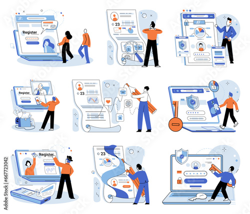User authorization. Vector illustration. Passwords serve as means user authentication and account security Personal information must be kept private to preserve user privacy Privacy protection