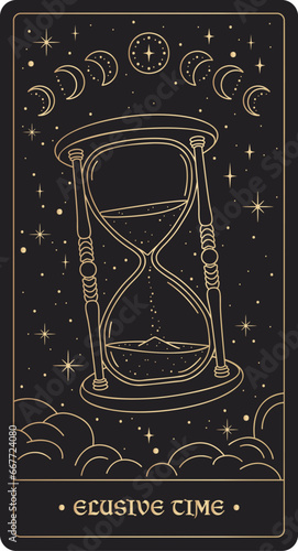 Tarot Card Illustration. Hourglass Line Art. Sand Timer Countdown Illustration.