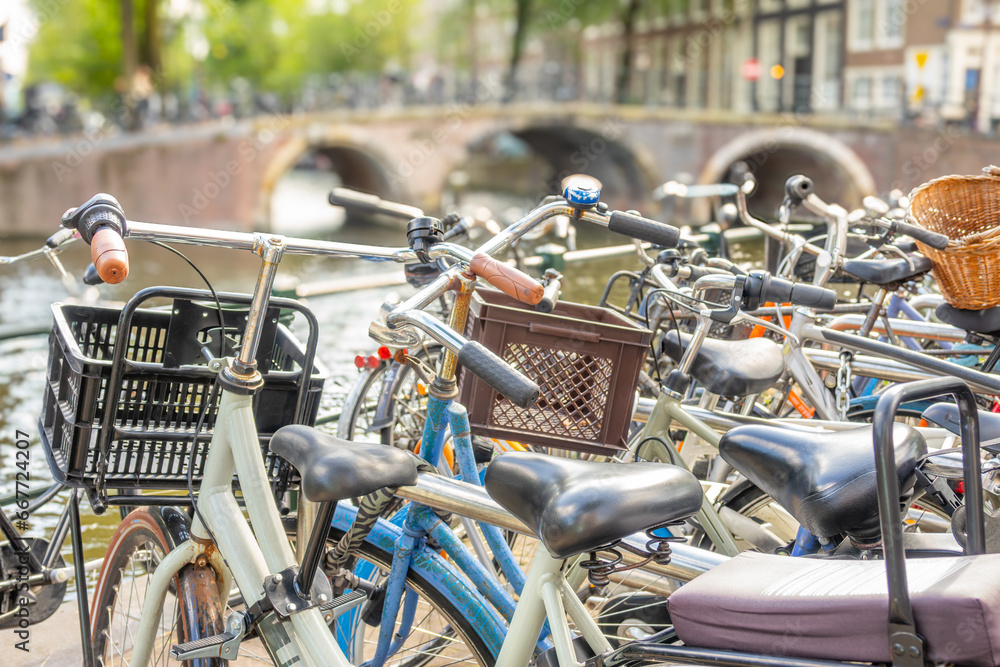 Several Bicycles on a Canal in Amsterdam Several Bicycles on a Canal in Amsterdam