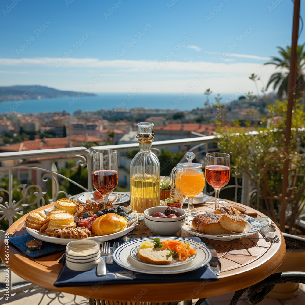 Breakfast on a balcony. Luxury tourist resort breakfast in hotel room.4 
