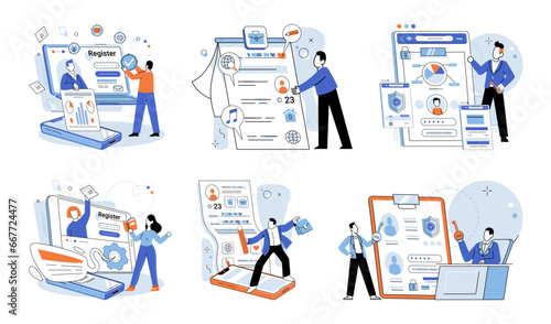 User authorization. Vector illustration. User identity verification is crucial for secure online interactions Authorization is necessary to control user access to sensitive data User authentication © Dmytro