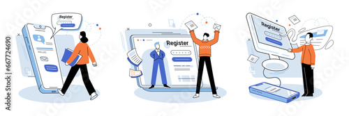 Registration online. Vector illustration. Safety measures should be implemented during online registration to protect user data Entering accurate information is vital for successful online Entering