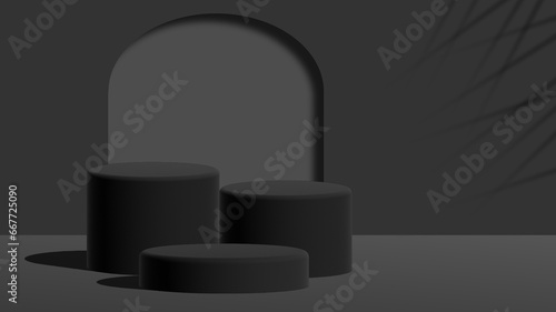 Realistic black studio, dark podium with glow - Vector illustration