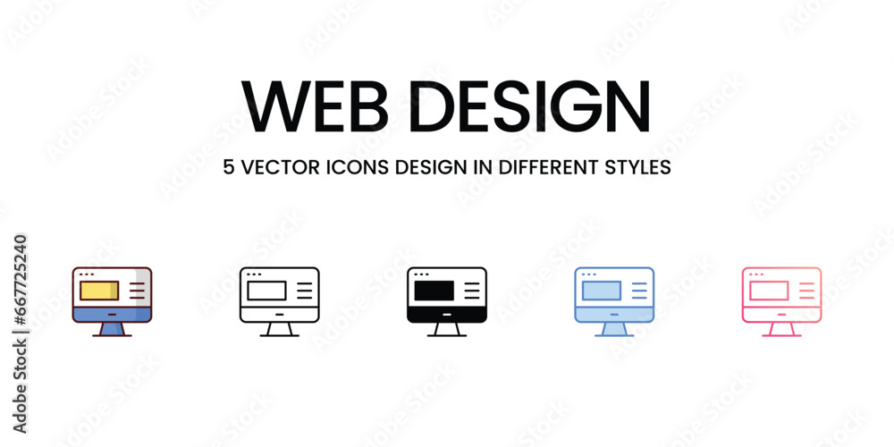 Web design icons set, colorline, glyph, outline, gradinet line, icon vector stock illustration isolate white background.