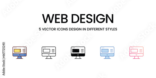 Web design icons set, colorline, glyph, outline, gradinet line, icon vector stock illustration isolate white background.