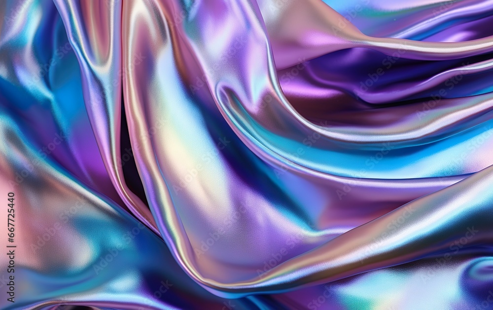 Iridescent silk or satin texture background. Bright multicolored texture. Shiny mother of pearl fabric.