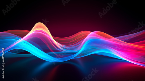 静寂の中の光〜青と赤の美しい発光波状ライン photo