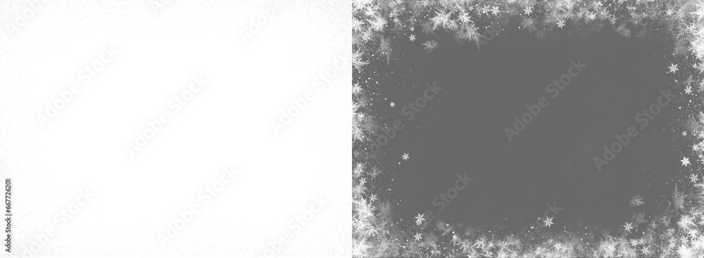 Frostwork,  snow frost , frozen ice crystals frame on transparent background, frame border - obrazy, fototapety, plakaty 