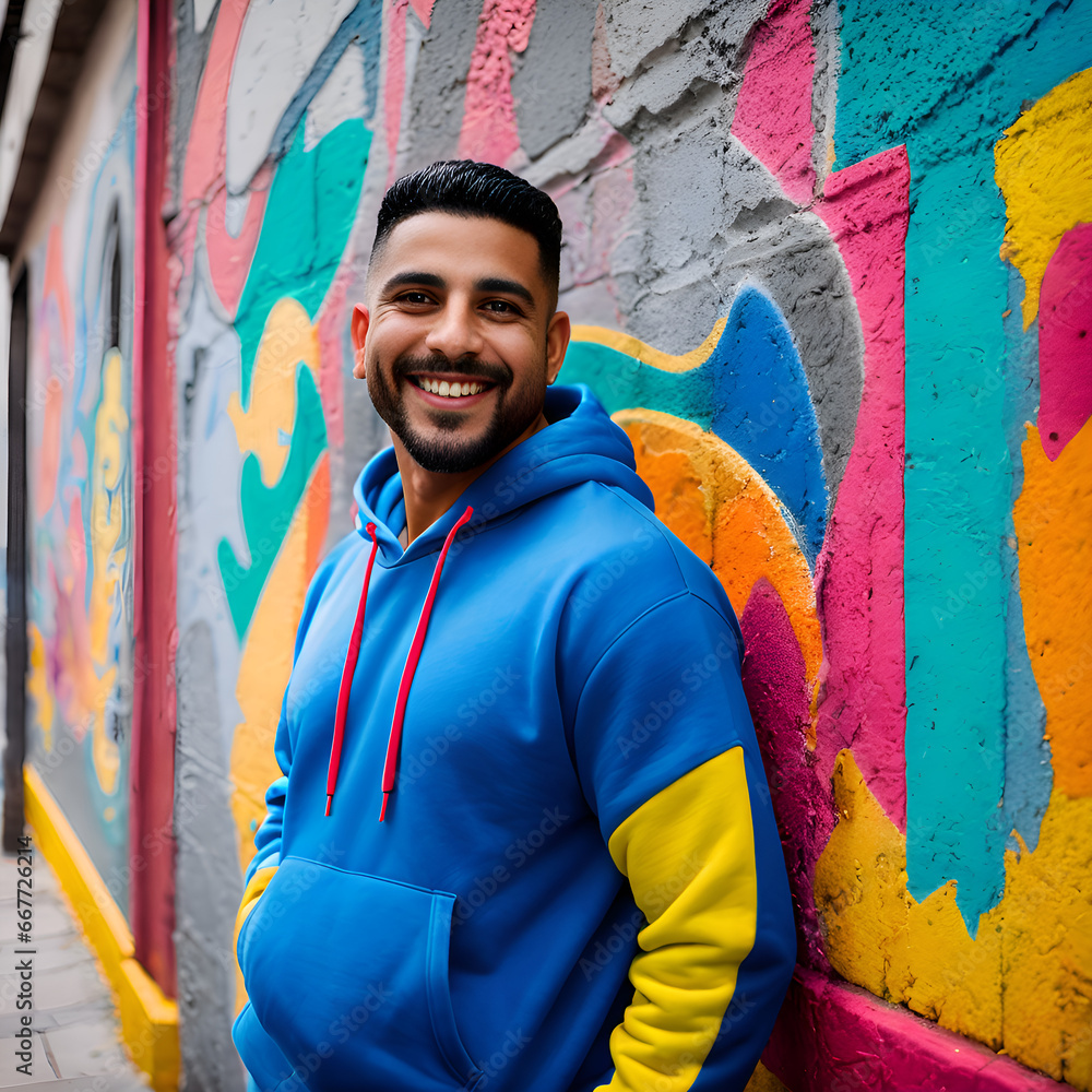 Obraz premium Latino man in blue hoodie