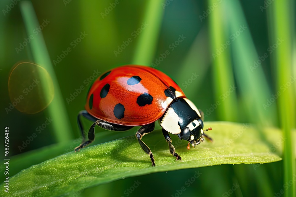 Macro photo of Ladybug in the green grass. Macro bugs and insects Macro photo of Ladybug in the green grass. Macro bugs and insects