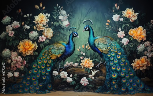 Exceptionally beautiful wall-hanging paintings, featuring a combination of animals, plants, flowers, and abstract elements. Created by AI