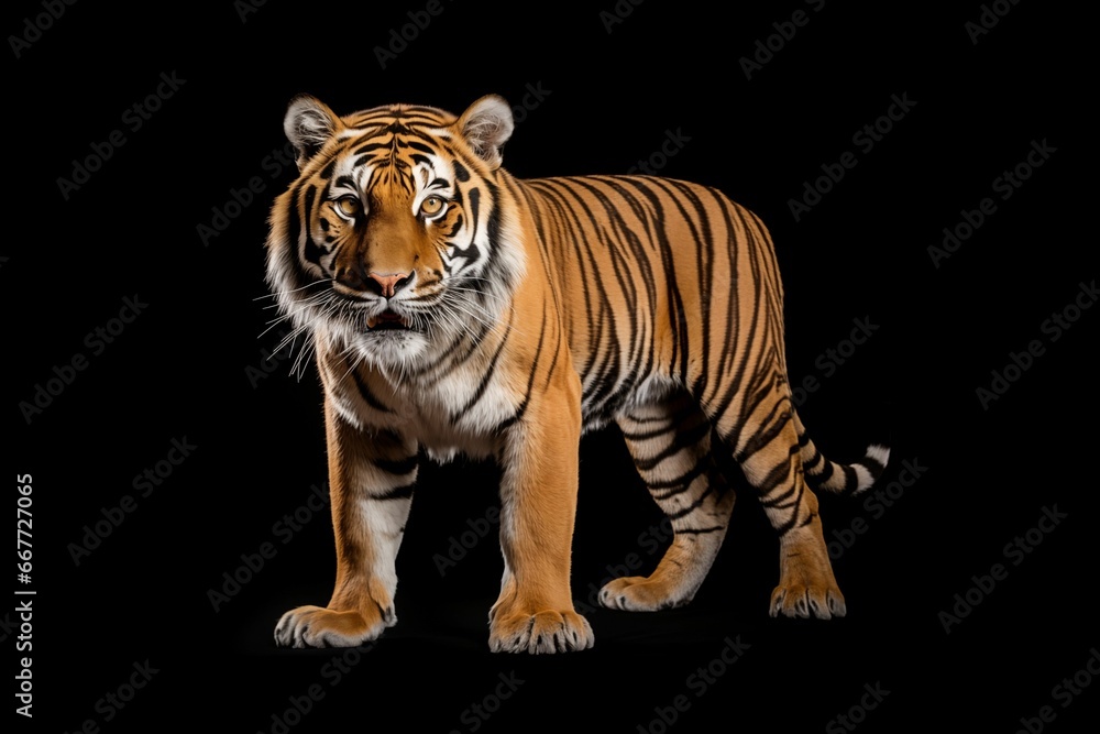 AI generated illustration of a Bengal tiger on a black background