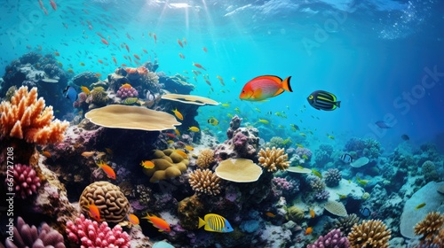 diver snorkeling in a beautiful coral generative ai © Francheska