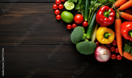 Vegetables on black wood background.