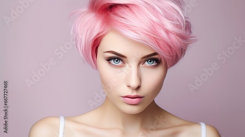 Young Woman with Vibrant Pink Hair, Beautiful Portrait of a Girl with Colorful Hair