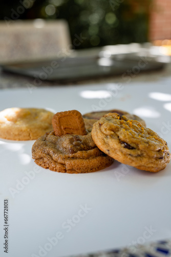 aesthetic traditional american cookie with different flavours with background carefully placed for picture