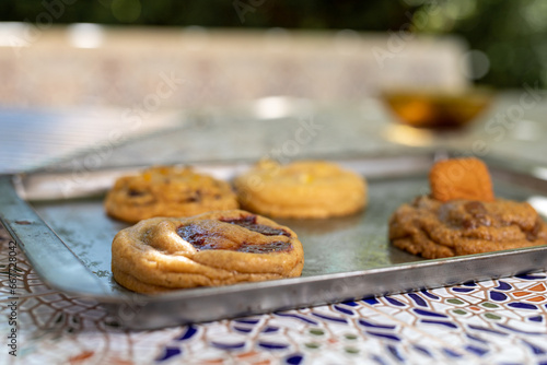 aesthetic traditional american cookie with different flavours with background carefully placed for picture