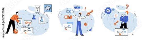 Logical thinking. Vector illustration. It involves being mindful our thoughts, assumptions, and biases By cultivating self-awareness, we capproach logical thinking with humility and open-mindedness