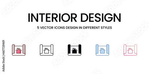 Interior design icons set, colorline, glyph, outline, gradinet line, icon vector stock illustration isolate white background.