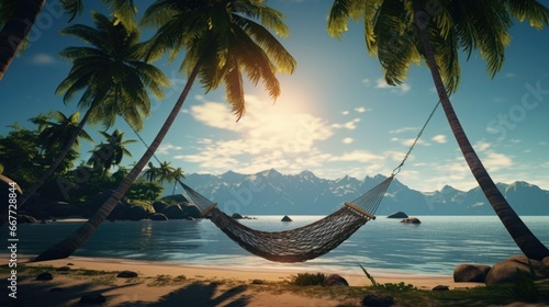 hammock on a quiet beach in the middle of a sunny day generative ai