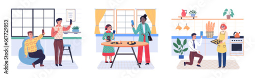 People with smartphone. Vector illustration. The international community is united through use mobile phones and technology Multiethnic societies embrace smartphones as popular means communication