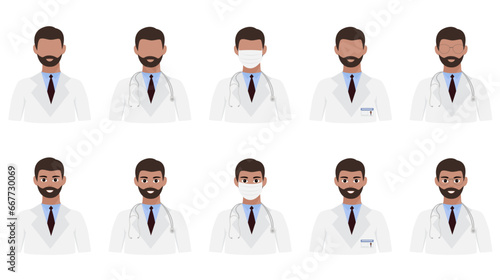 Dark skin male doctor with beard avatar  collection