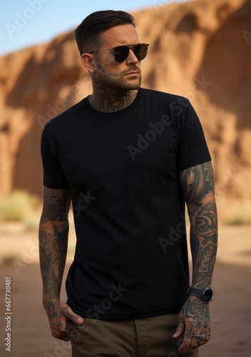 A Tattooed Man in a Stylish Black Shirt