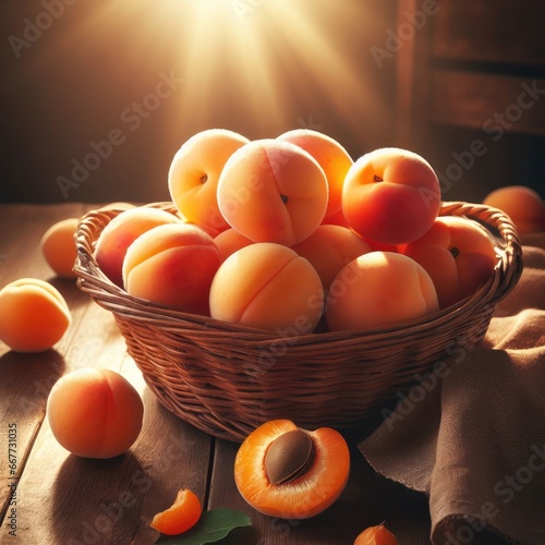 apricots in a basket background for social media post and banners