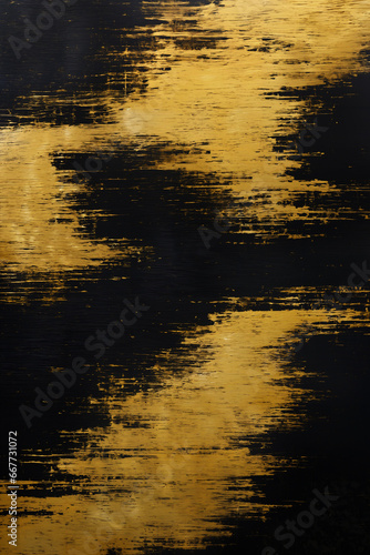 Black and gold brush strokes, acrylic paint background.