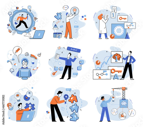 Startup idea. Vector illustration. It is spark ignites imagination, pushing boundaries and challenging status quo Innovators are driven by desire to create something new and transformative