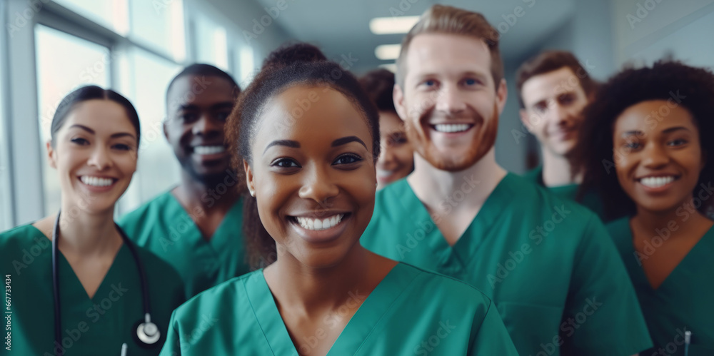 Group of medical student nurses in training at college, diverse doctor colleagues. Group of medical student nurses in training at college, diverse doctor colleagues.