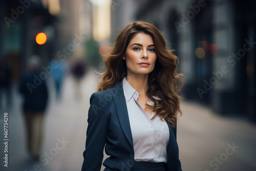 Generative ai photo of a lovely glamour woman walking in city sunny weather outside