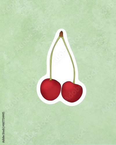 Delicious fresh ripe cherry fruit flat illustration design. Printable cherry ...
