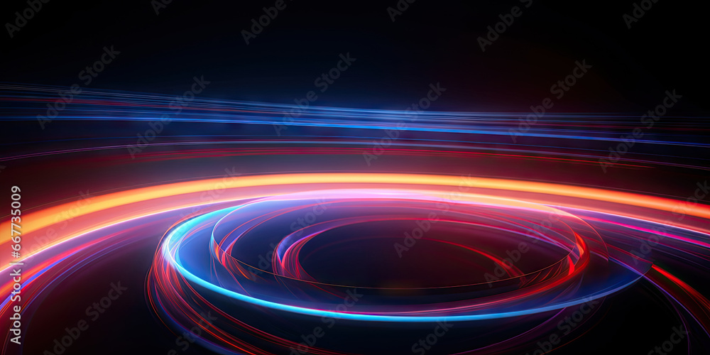 Vibrant neon lights forming a mesmerizing circular pattern. Vibrant neon lights forming a mesmerizing circular pattern.