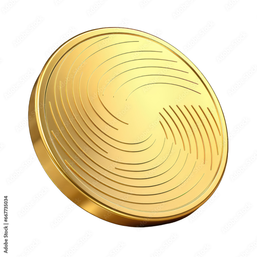 3D model of a gold minimalistic coin isolated on transparent and white ...