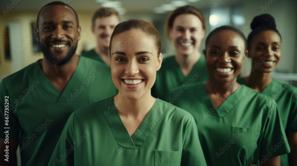 Group of medical student nurses in training at college, diverse doctor colleagues. Group of medical student nurses in training at college, diverse doctor colleagues.