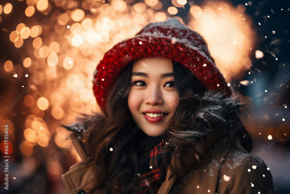 Magic christmas night with snow and fireworks made with Generative AI technology Magic christmas night with snow and fireworks made with Generative AI technology